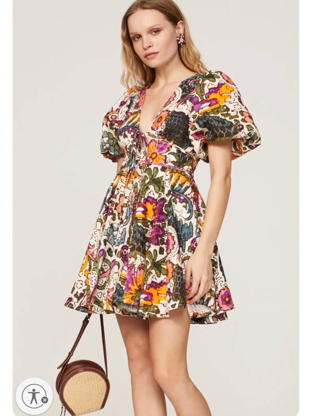 RHODE Multicolor Floral Puff Sleeve Mini Dress